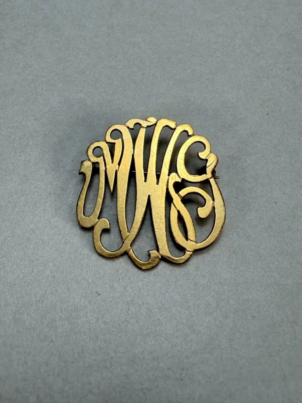 Vintage 1/20 12K Gold Filled Monogram Brooch Script Initial Pin Estate Jewelry